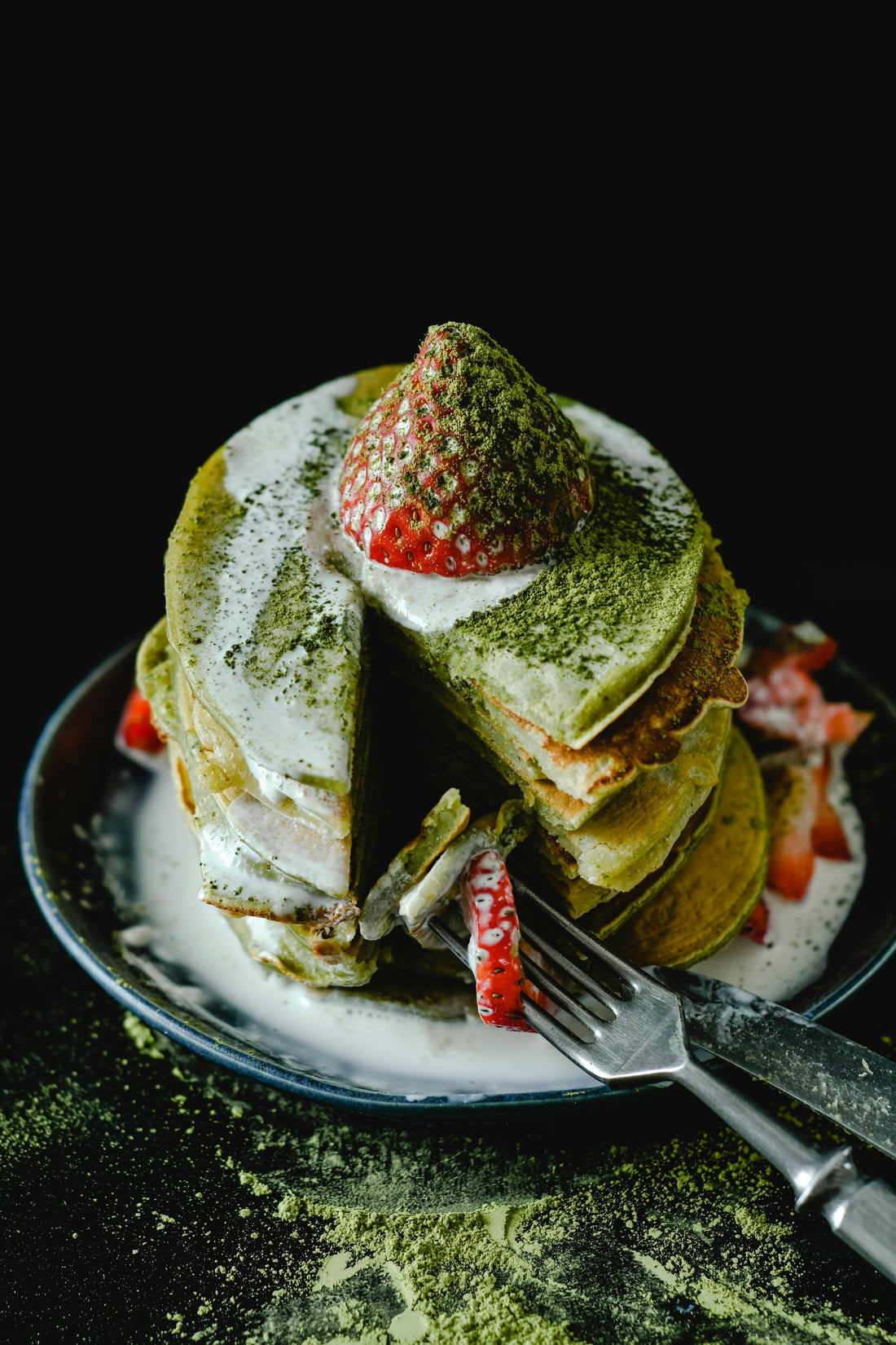 Matcha Aardbeien Pancakes